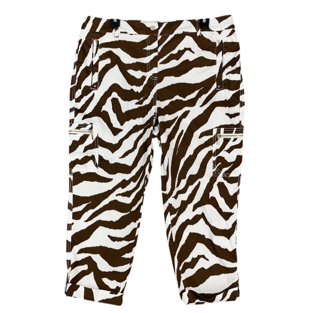 Chicos Cropped Pants Womens Large 12P Stretch Tapered Zebra Casual Comfort